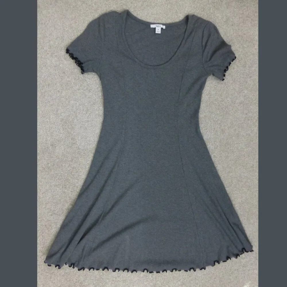 Bar III Short Sleeve Ribbed Fit & Flare Grey Dress